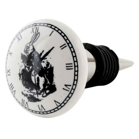 Black Rabbit Clock Ceramic Wine Bottle Stopper